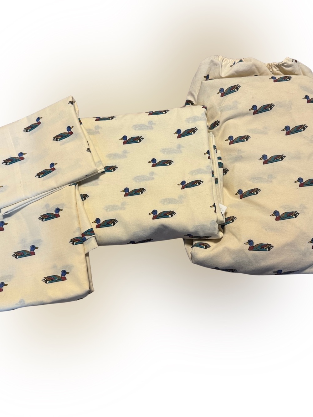 Vintage Lady Pepperell Queen Set of Sheets & 2 Pillowcases with Duck Print